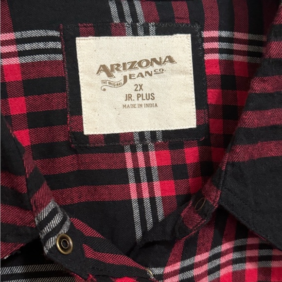 RED PLAID SEQUIN FLANNEL. ARIZONA LONG SLEEVE LIGHTWEIGHT SPARKLY SHIRT. NWT - Picture 15 of 16